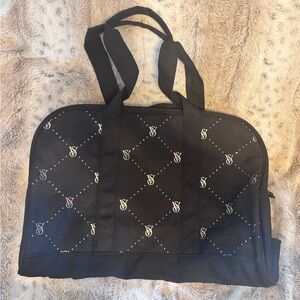 Black Victoria Secret Tote Bag with Logo Pattern.